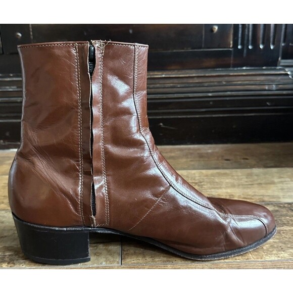 Florsheim Duke Cognac Smooth Leather Bike Toe Side Zipper Boots USA Men Size 10D main image 7